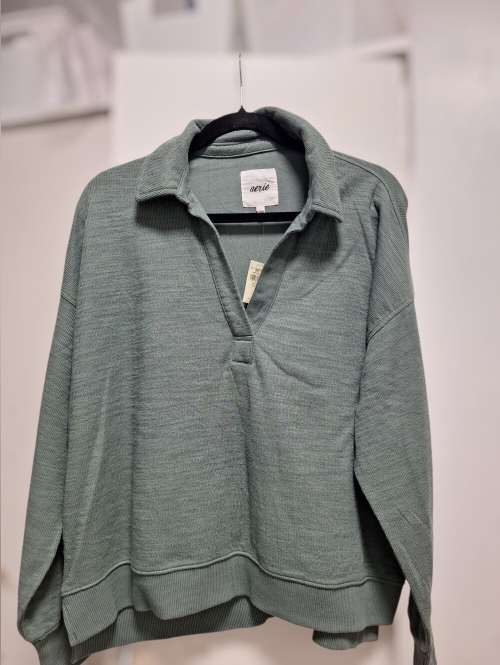 aerie Washed Sage Collared Pullover